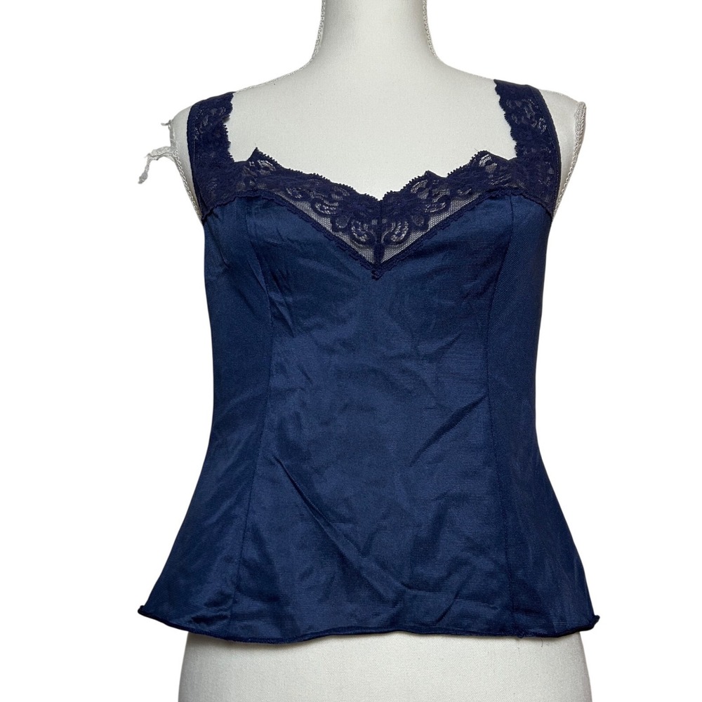 Navy Lace-Trim Satin Camisole